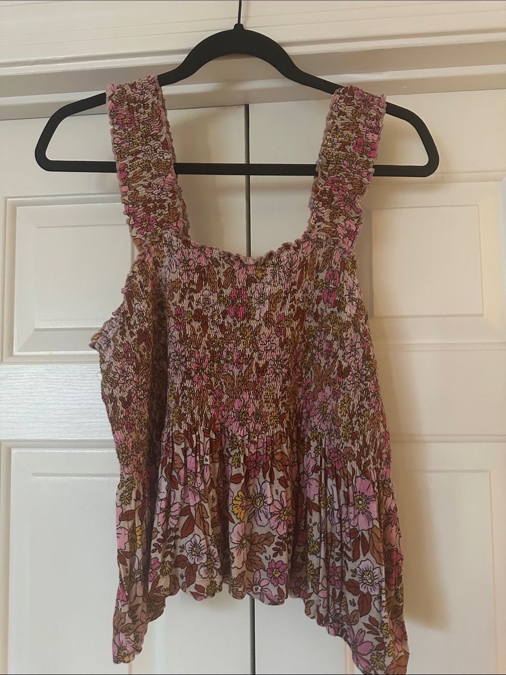 Pink Floral Cropped Smocked Cami Tank Top
